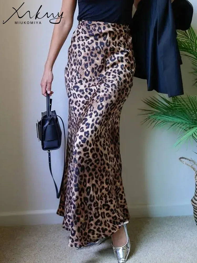 Leopard Satin Skirt: High Waist Elegance