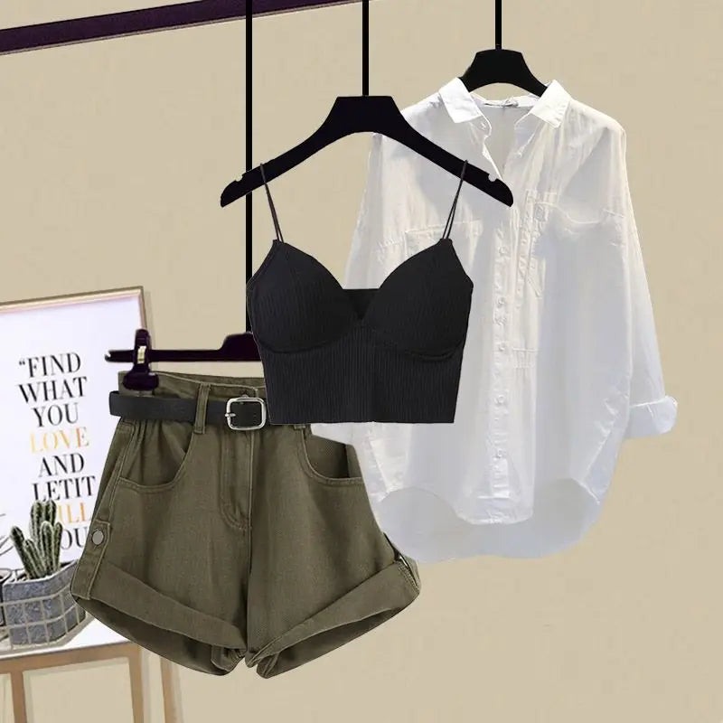 Three-Piece Fashion: Sling Shirt and Shorts Combo