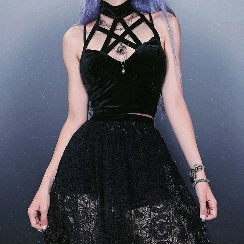 Dark Pulse: Gothic Cross Crop Tops