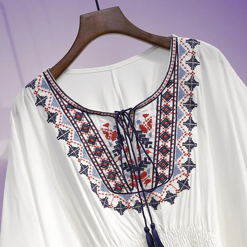 Loose Blouse: Batwing Sleeves with Boho Print