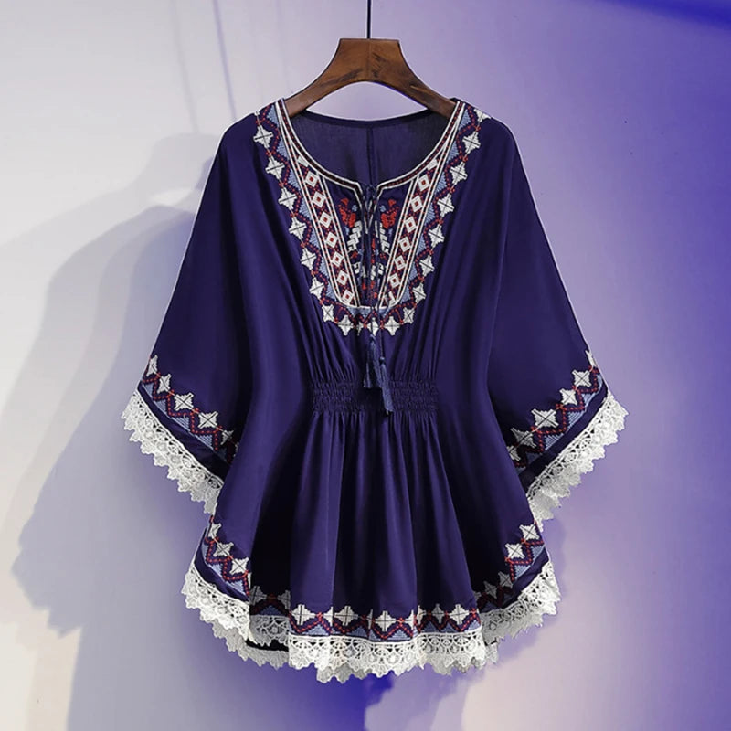Loose Blouse: Batwing Sleeves with Boho Print
