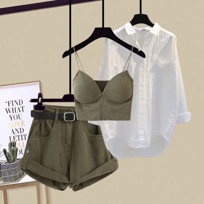 Three-Piece Fashion: Sling Shirt and Shorts Combo
