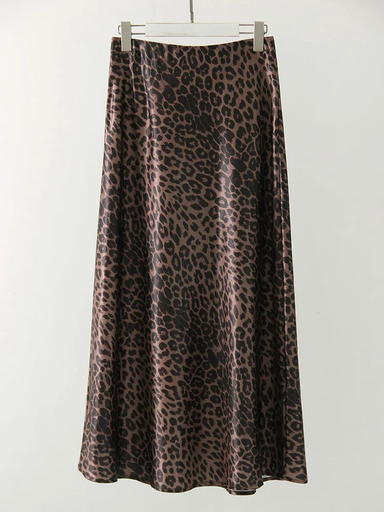 Leopard Satin Skirt: High Waist Elegance