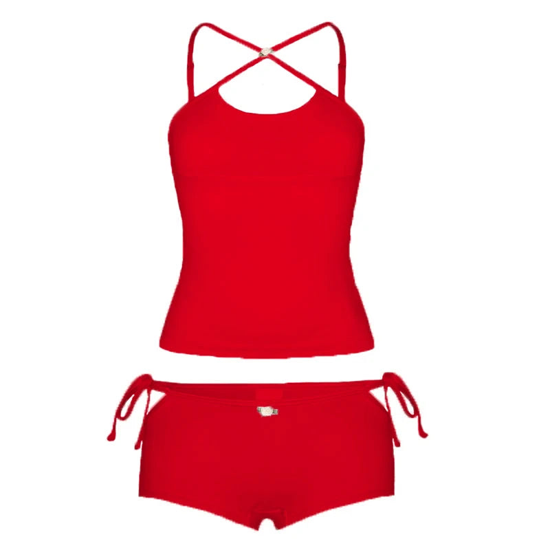 Maemukilabe Women 2 Piece Set Kawaii Spaghetti Strap Camis Crop Tops + Shorts Pajamas Loungewear Fairy Coquette Y2K Outfits