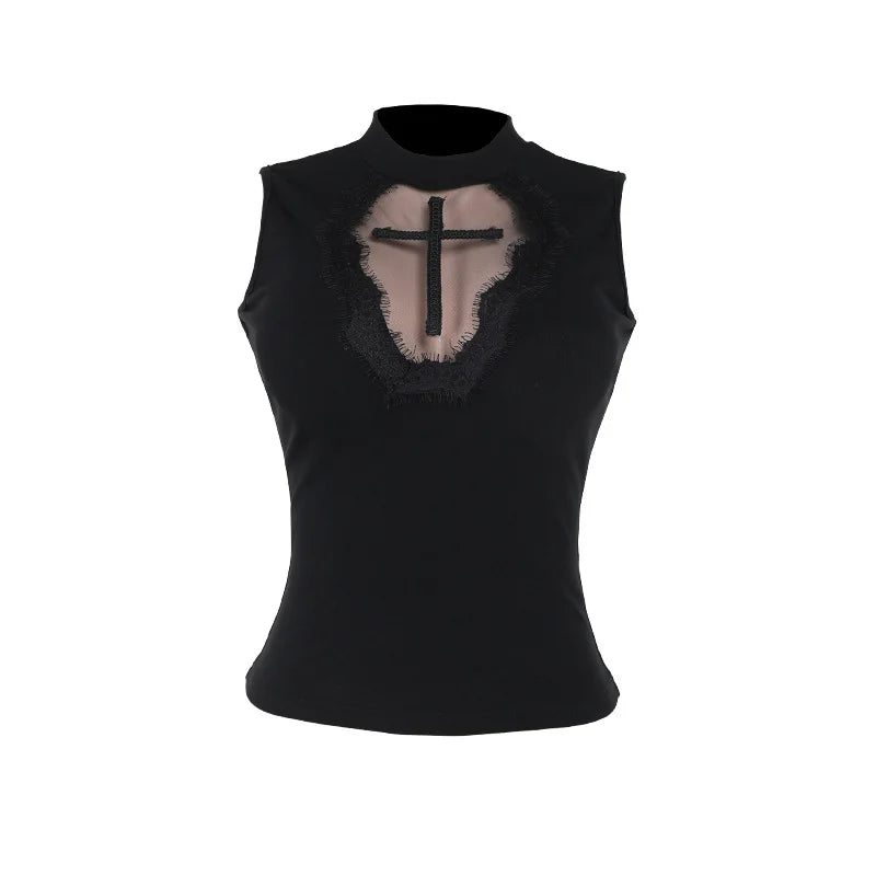 Dark Pulse: Gothic Cross Crop Tops