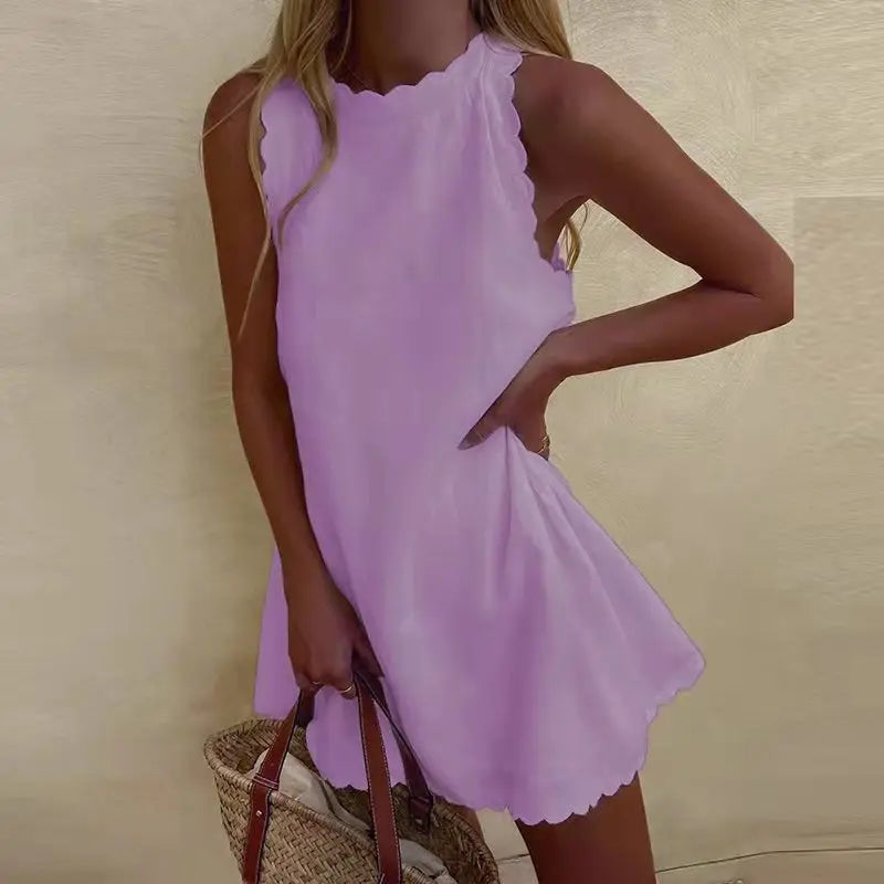 Women Mini Dress Stylish Office Lady Solid Wavy Edge Off Shoulder Summer Dress Women's Clothing White Short Dresses