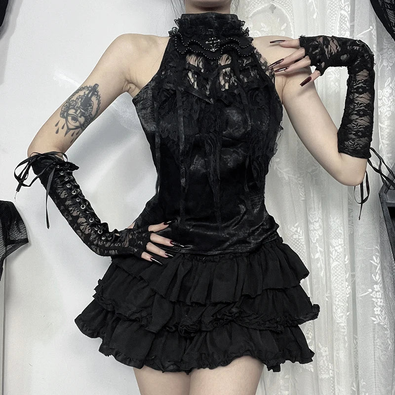 Dark Pulse: Gothic Cross Crop Tops