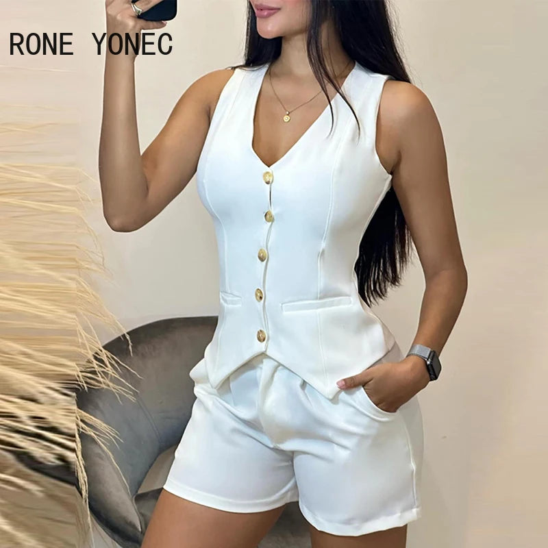 Women’s Suit: Buttoned Vest with Stylish Shorts