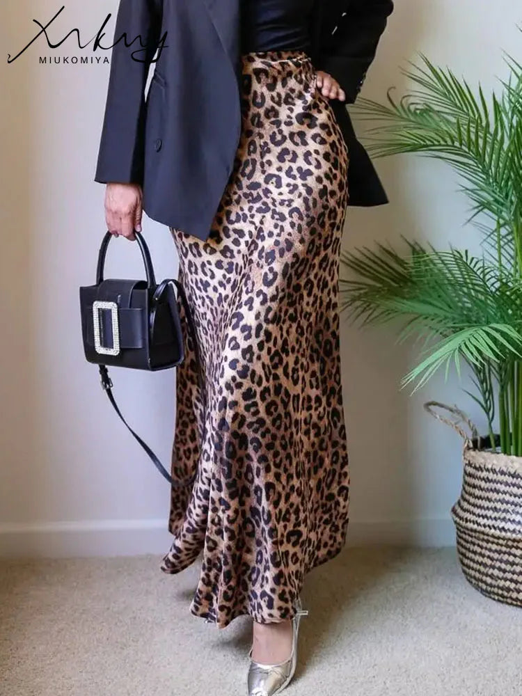 Leopard Satin Skirt: High Waist Elegance