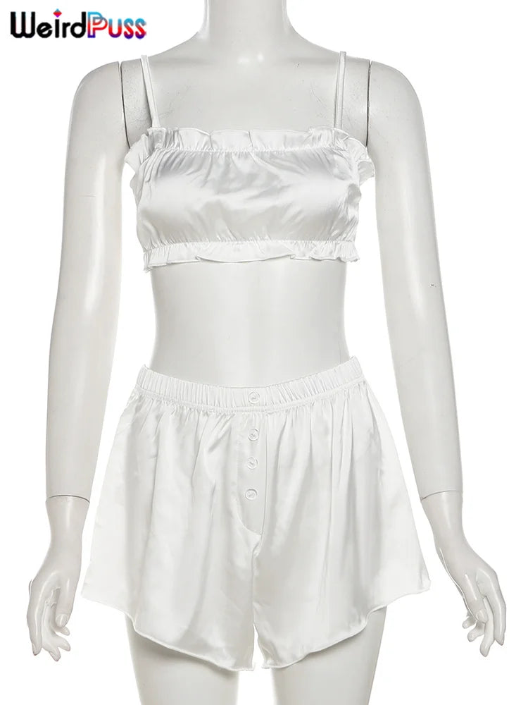 Silky Casual Set: Ruffles and Street Style
