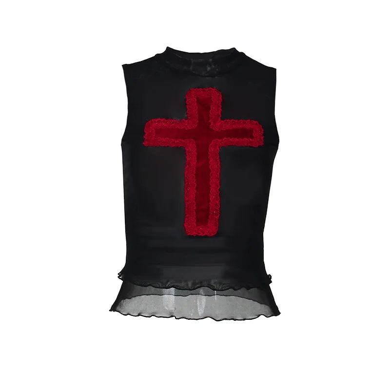 Dark Pulse: Gothic Cross Crop Tops