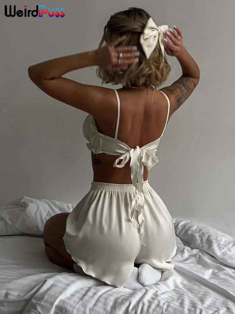 Silky Casual Set: Ruffles and Street Style
