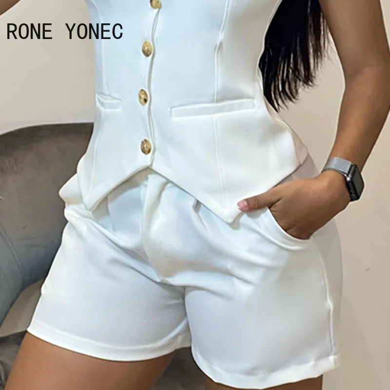 Women’s Suit: Buttoned Vest with Stylish Shorts