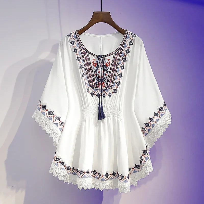 Loose Blouse: Batwing Sleeves with Boho Print