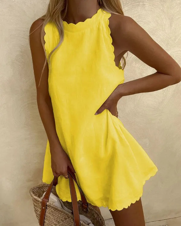Women Mini Dress Stylish Office Lady Solid Wavy Edge Off Shoulder Summer Dress Women's Clothing White Short Dresses