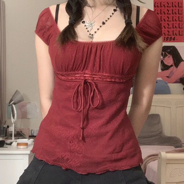 Elegant Bow T-Shirt: Crop Top Retro Clothes