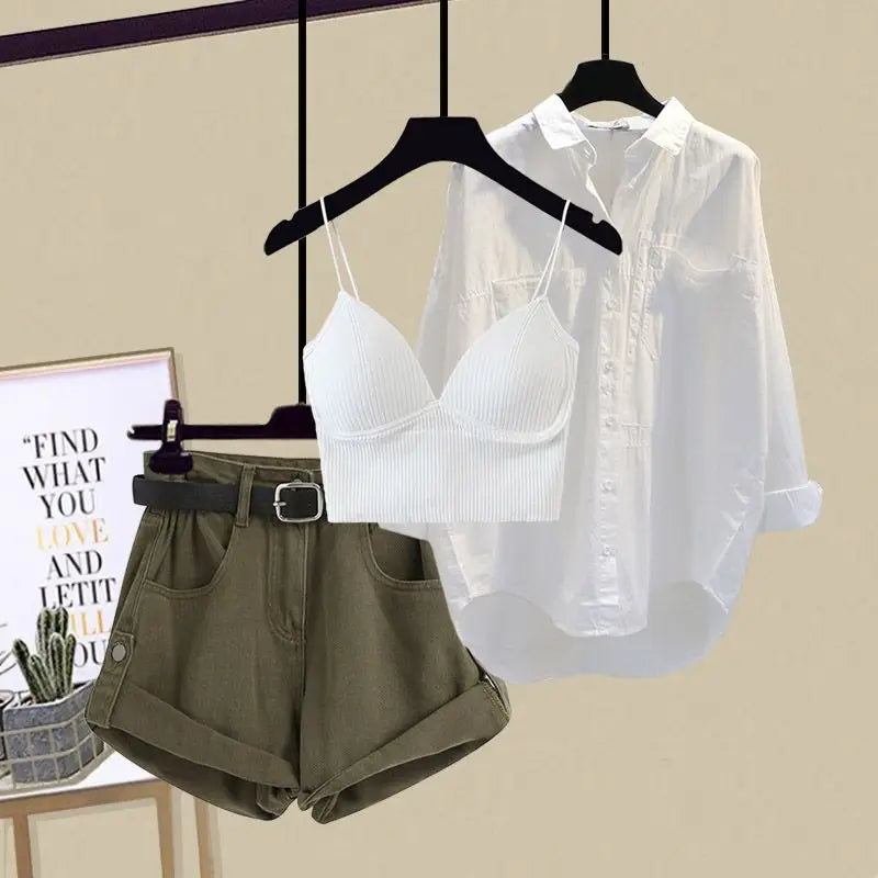 Three-Piece Fashion: Sling Shirt and Shorts Combo