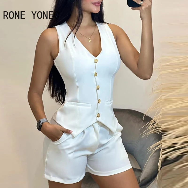 Women’s Suit: Buttoned Vest with Stylish Shorts