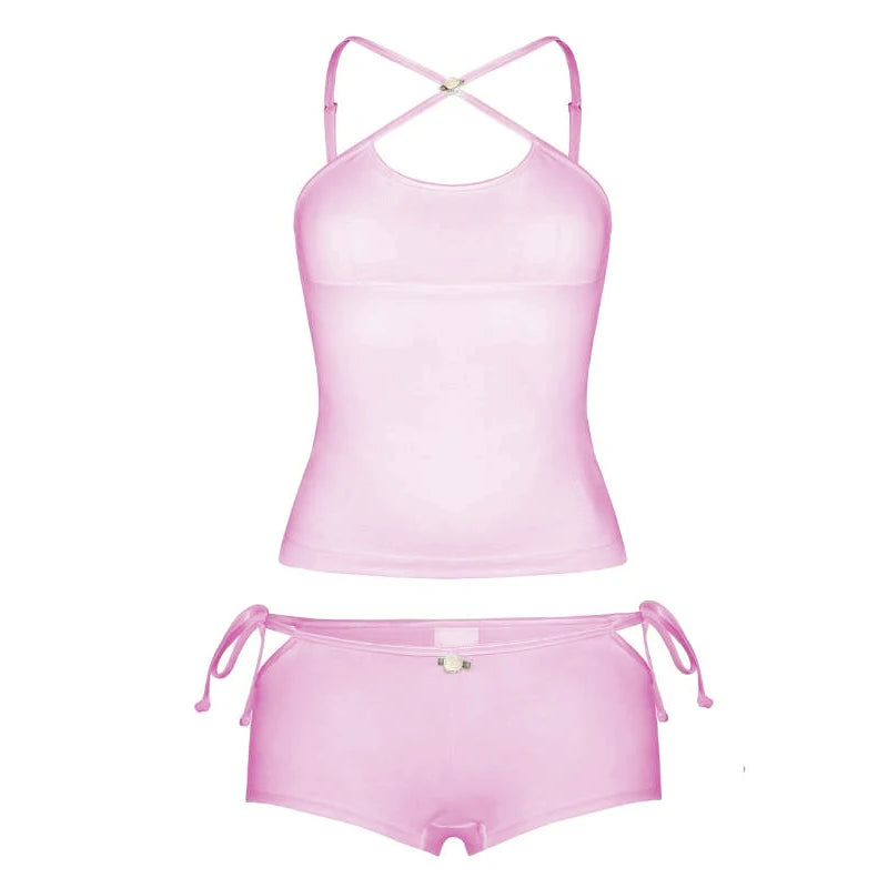 Maemukilabe Women 2 Piece Set Kawaii Spaghetti Strap Camis Crop Tops + Shorts Pajamas Loungewear Fairy Coquette Y2K Outfits