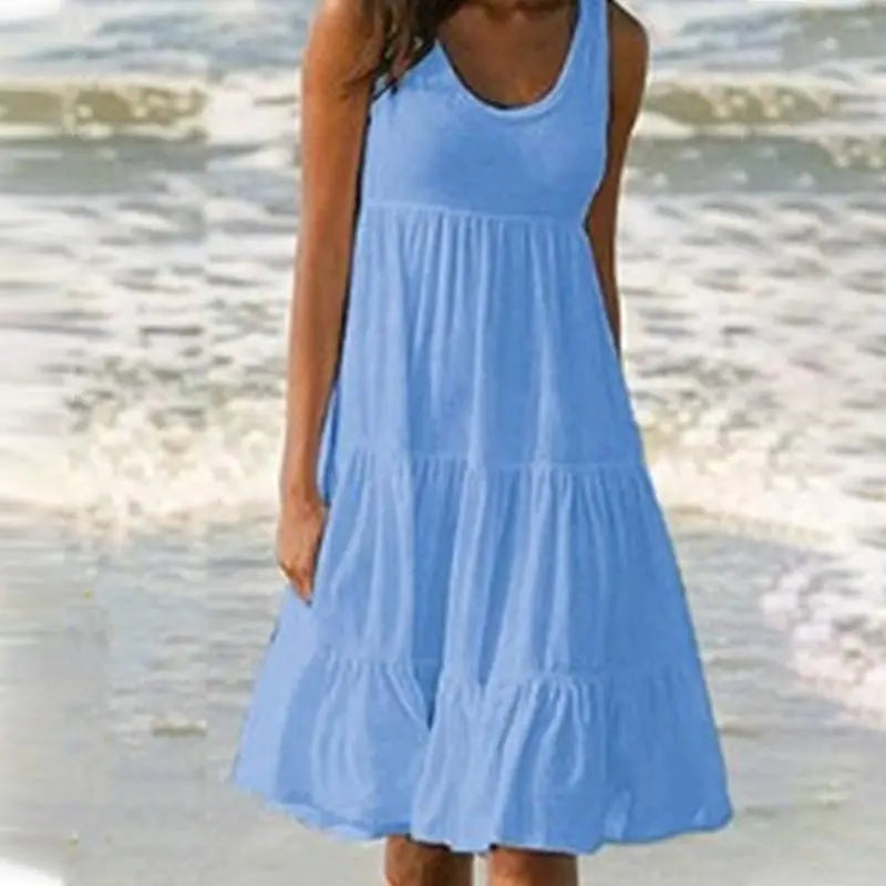 Jocoo Jolee Women Causual O Neck Sleeveless Ruffles Mini Dress Boho Solid Beach Sundress Oversized Loose Dress 2023 Summer