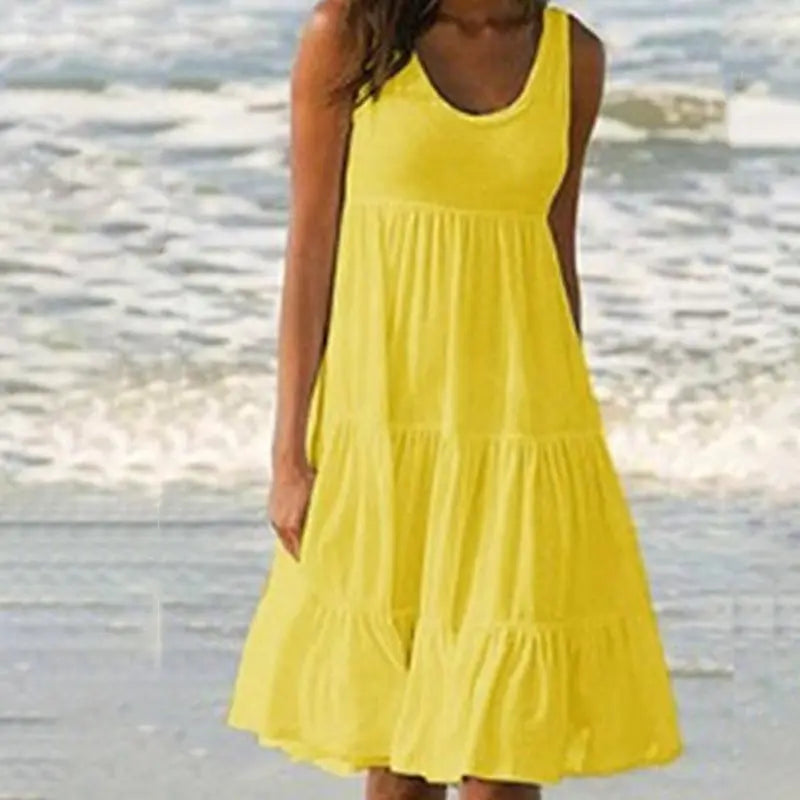 Jocoo Jolee Women Causual O Neck Sleeveless Ruffles Mini Dress Boho Solid Beach Sundress Oversized Loose Dress 2023 Summer