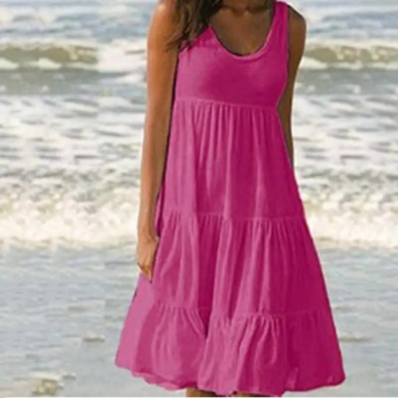 Jocoo Jolee Women Causual O Neck Sleeveless Ruffles Mini Dress Boho Solid Beach Sundress Oversized Loose Dress 2023 Summer