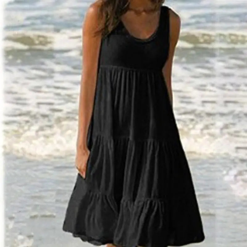 Jocoo Jolee Women Causual O Neck Sleeveless Ruffles Mini Dress Boho Solid Beach Sundress Oversized Loose Dress 2023 Summer
