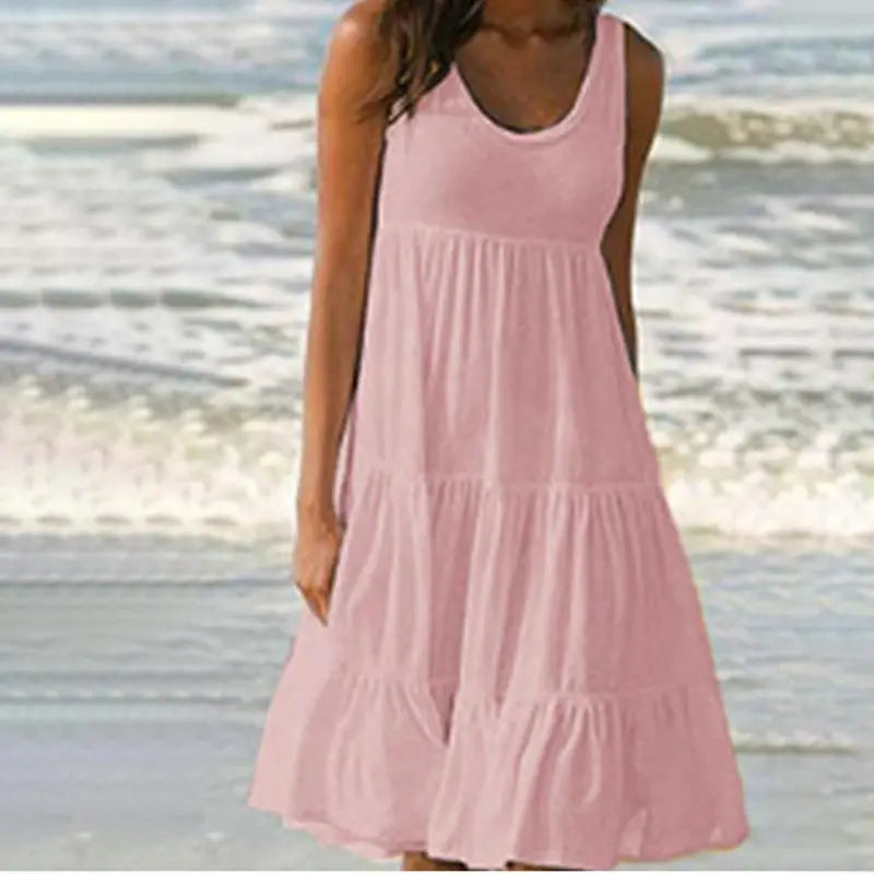 Jocoo Jolee Women Causual O Neck Sleeveless Ruffles Mini Dress Boho Solid Beach Sundress Oversized Loose Dress 2023 Summer