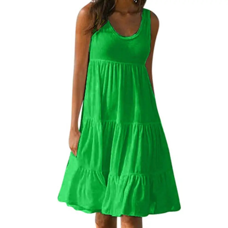 Jocoo Jolee Women Causual O Neck Sleeveless Ruffles Mini Dress Boho Solid Beach Sundress Oversized Loose Dress 2023 Summer