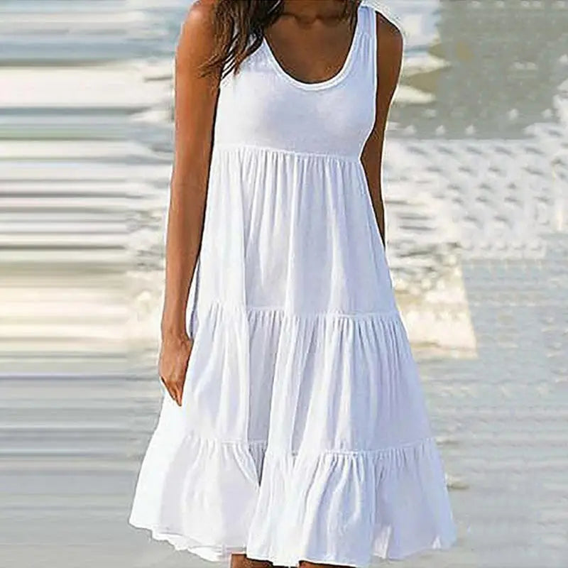 Jocoo Jolee Women Causual O Neck Sleeveless Ruffles Mini Dress Boho Solid Beach Sundress Oversized Loose Dress 2023 Summer