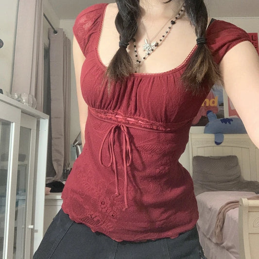 Elegant Bow T-Shirt: Crop Top Retro Clothes