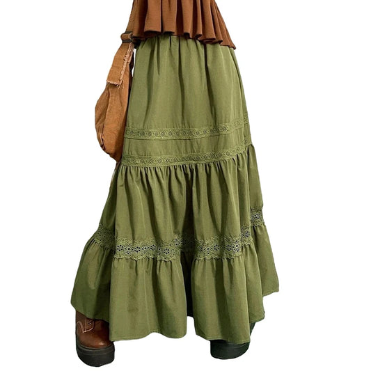 Y2K Holiday Skirt: Vintage Green with Lace Trim