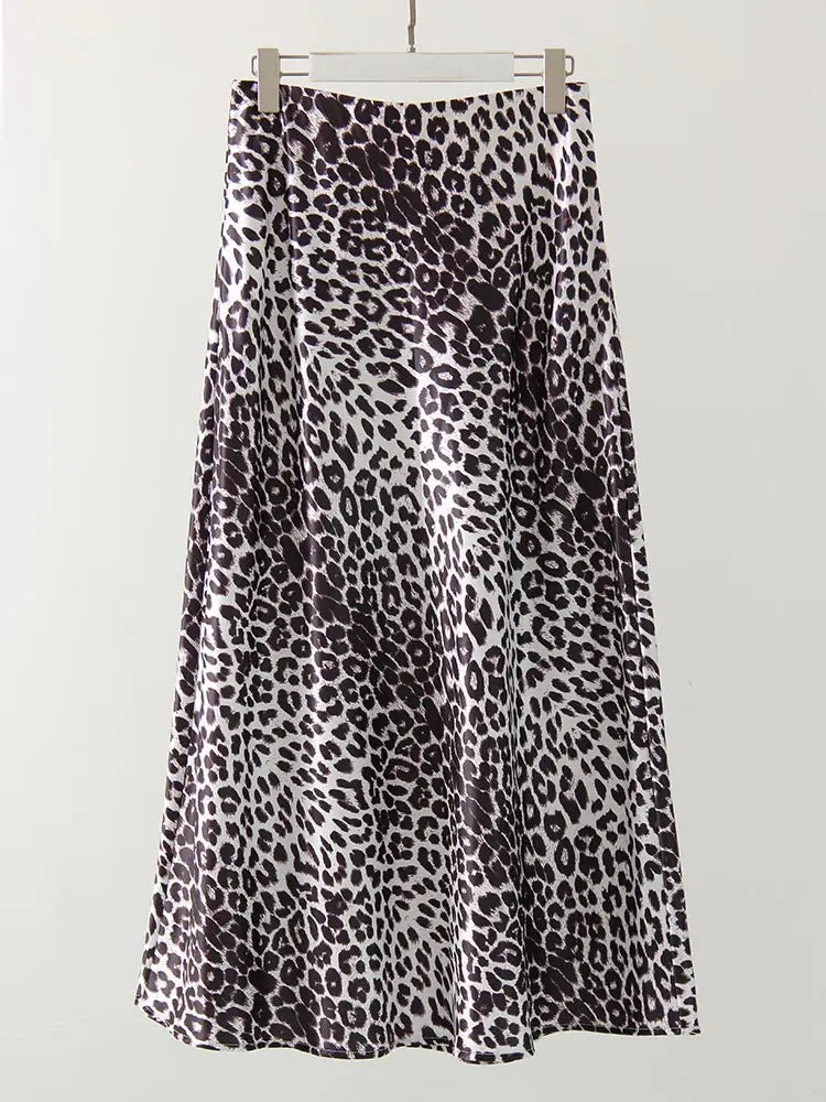 Leopard Satin Skirt: High Waist Elegance