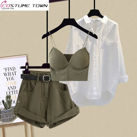 Three-Piece Fashion: Sling Shirt and Shorts Combo