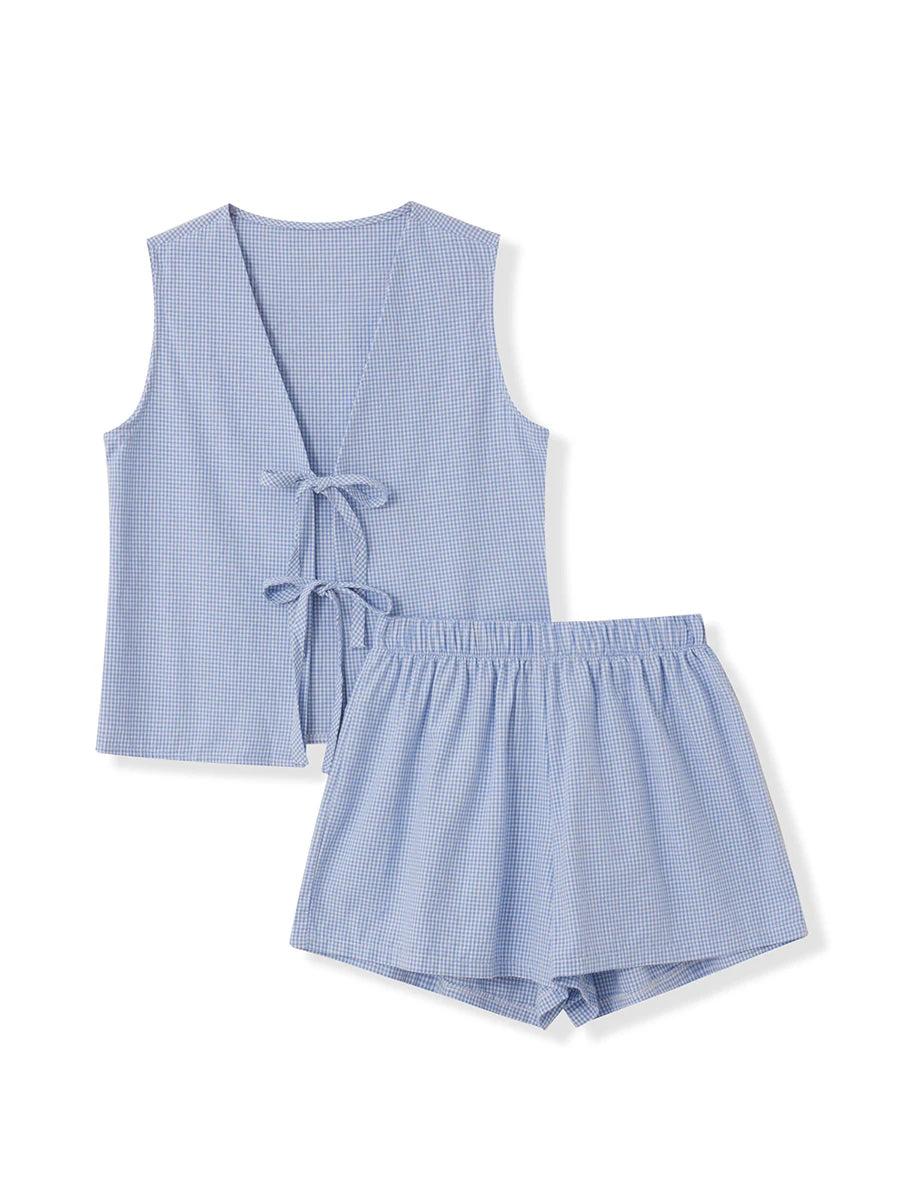 Casual Plaid Duo: Lacing Tank and Elastic Shorts