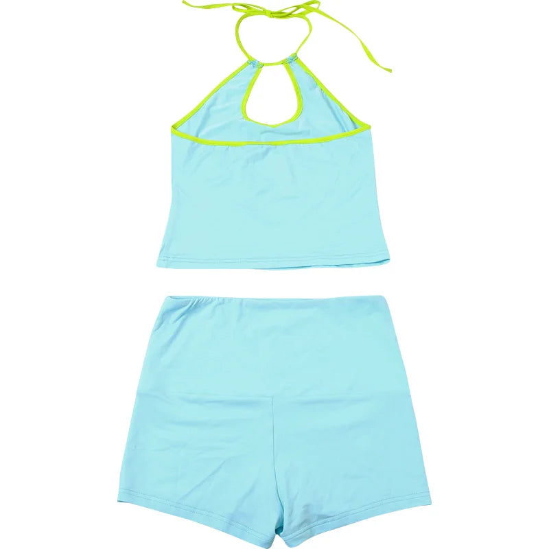 Crop Tank Set: Beachwear with Color Contrast Flair