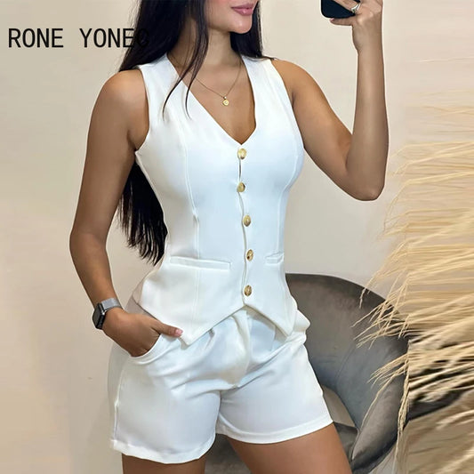Women’s Suit: Buttoned Vest with Stylish Shorts