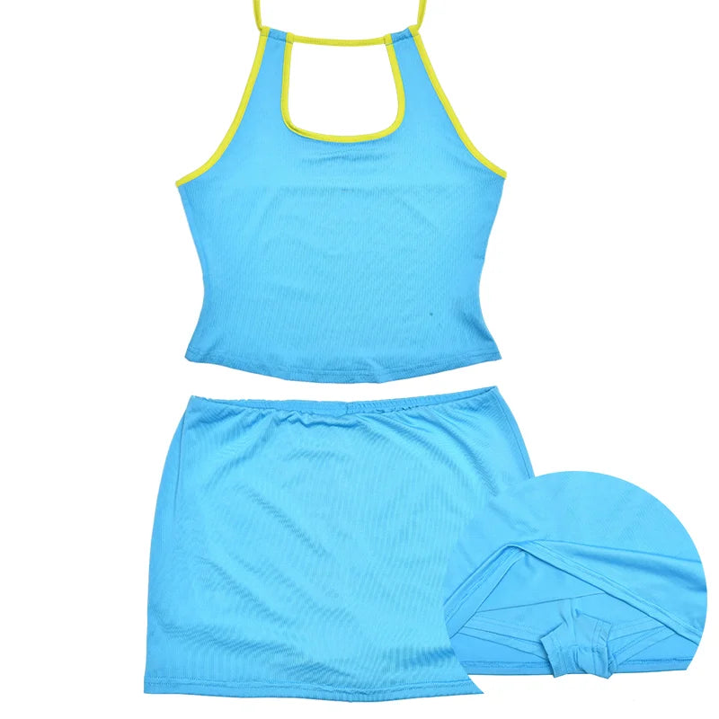Crop Tank Set: Beachwear with Color Contrast Flair
